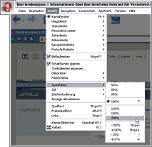 Ausschnitt aus dem Opera-Browser Detail zur Vergrößerungsfunktion