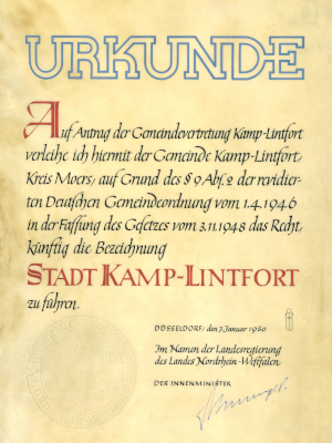 Gründungsurkunde der Stadt Kamp-Lintfort