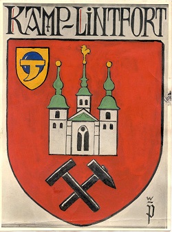 Originalentwurf des Kamp-Lintforter Stadtwappens von dem Düsseldorfer Heraldiker Wolfgang Pagenstecher aus 1949