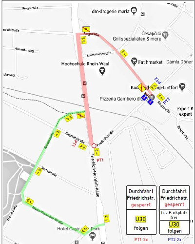 Die Umleitung zur Sperrung auf der Friedrichstraße