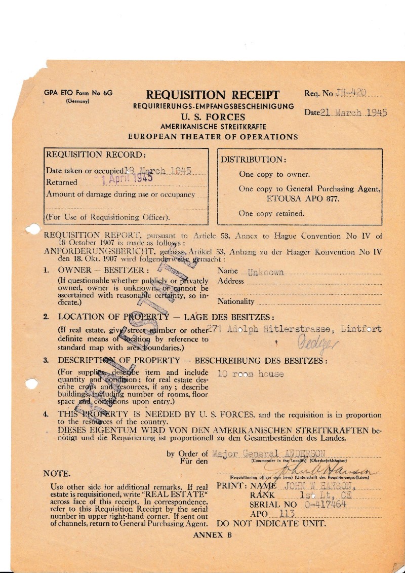 Requisition Adolf Hitler Straße