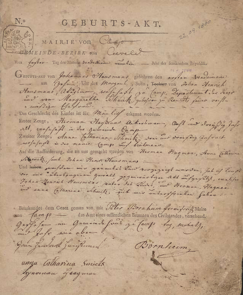 Geburtsurkunde von 1800