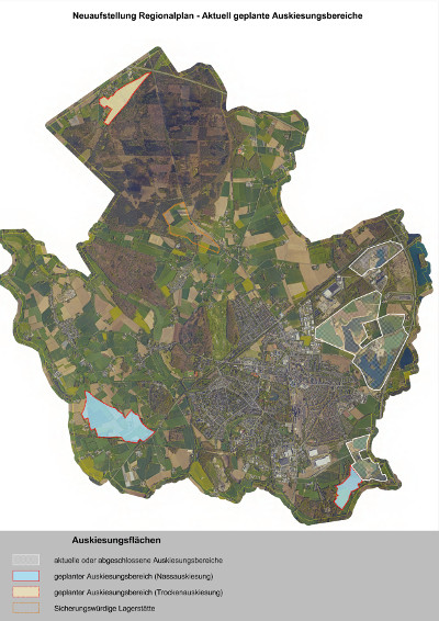 Der Plan zeigt die neuen geplanten Auskiesungsflächen für Kamp-Lintfort