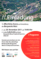 Plakat 1. öffentliche Arena zur Entwicklung des Bergwerks West