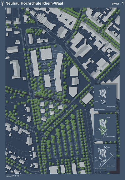 Entwurf des Wettbewerbssiegers des Architekturwettbewerbs Hochschule Rhein-Waal